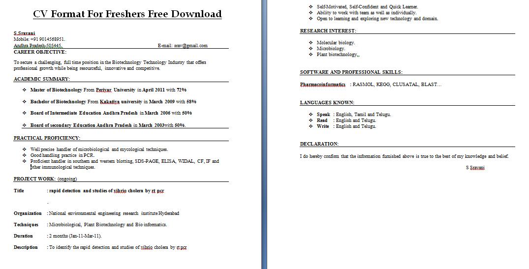 cv format for freshers free download resume writing