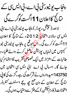 punjab university BA, BSc Result 2012 punjab university BA, BSc Result 2012