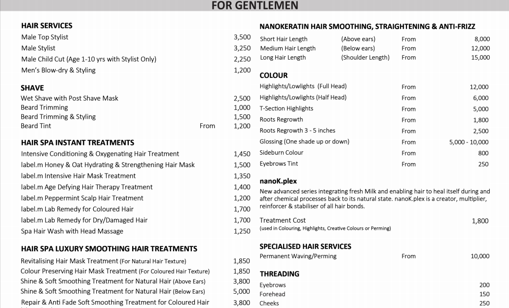 Toni And Guy Price List 59