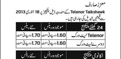 Telenor Talkshawk Revised Call Rates