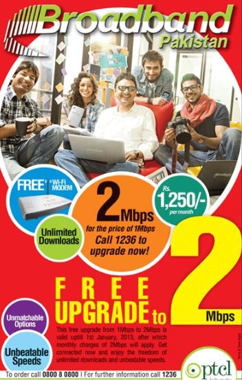 PTCL DSL Broadband Offers Free 1Mbps To 2Mbps  001
