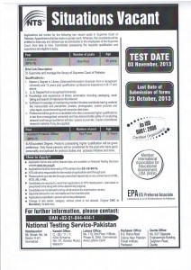 NTS Supreme Court of Pakistan Recruitment Test Result 2024