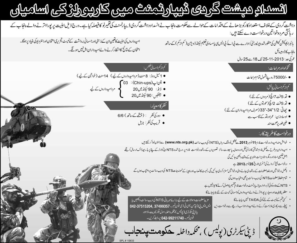 Punjab Anti-Terrorism Force Jobs Application Form, Registration Procedure