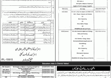 Teachers Jobs in Gujranwala Vehari 2014-15 Application Form Date Punjab School Education Department
