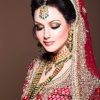pakistani bridal makeup on red dress