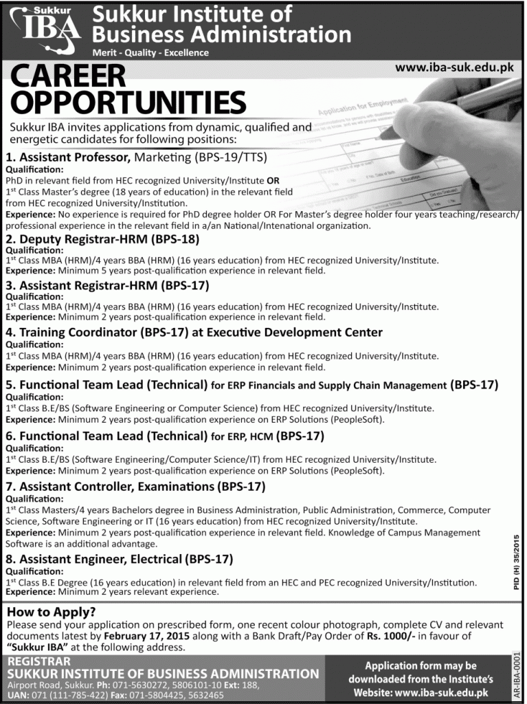 IBA Sukkur Jobs 2015 Last date to apply