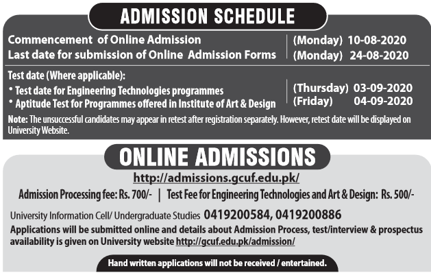 GCUF Fee Structure 2021 Government College University Faisalabad